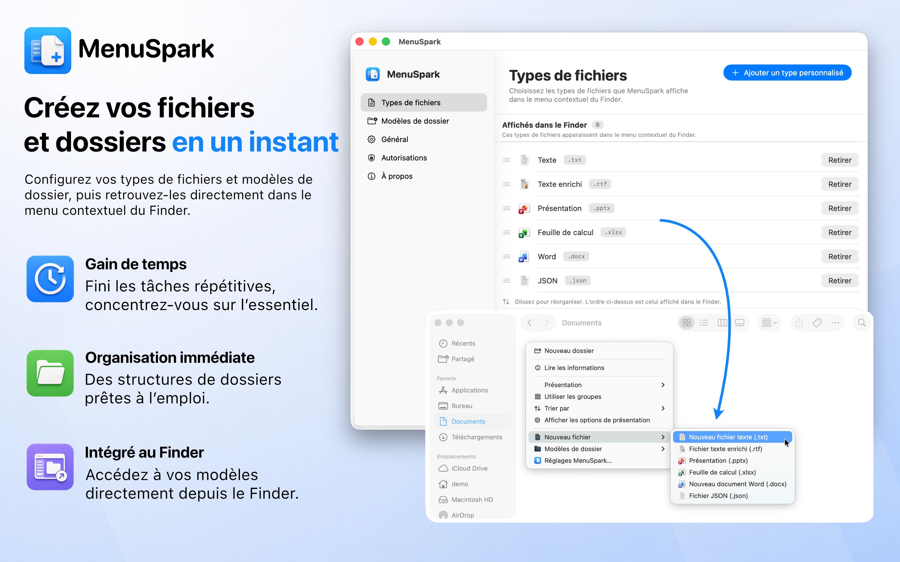 MenuSpark dans le menu contextuel du Finder